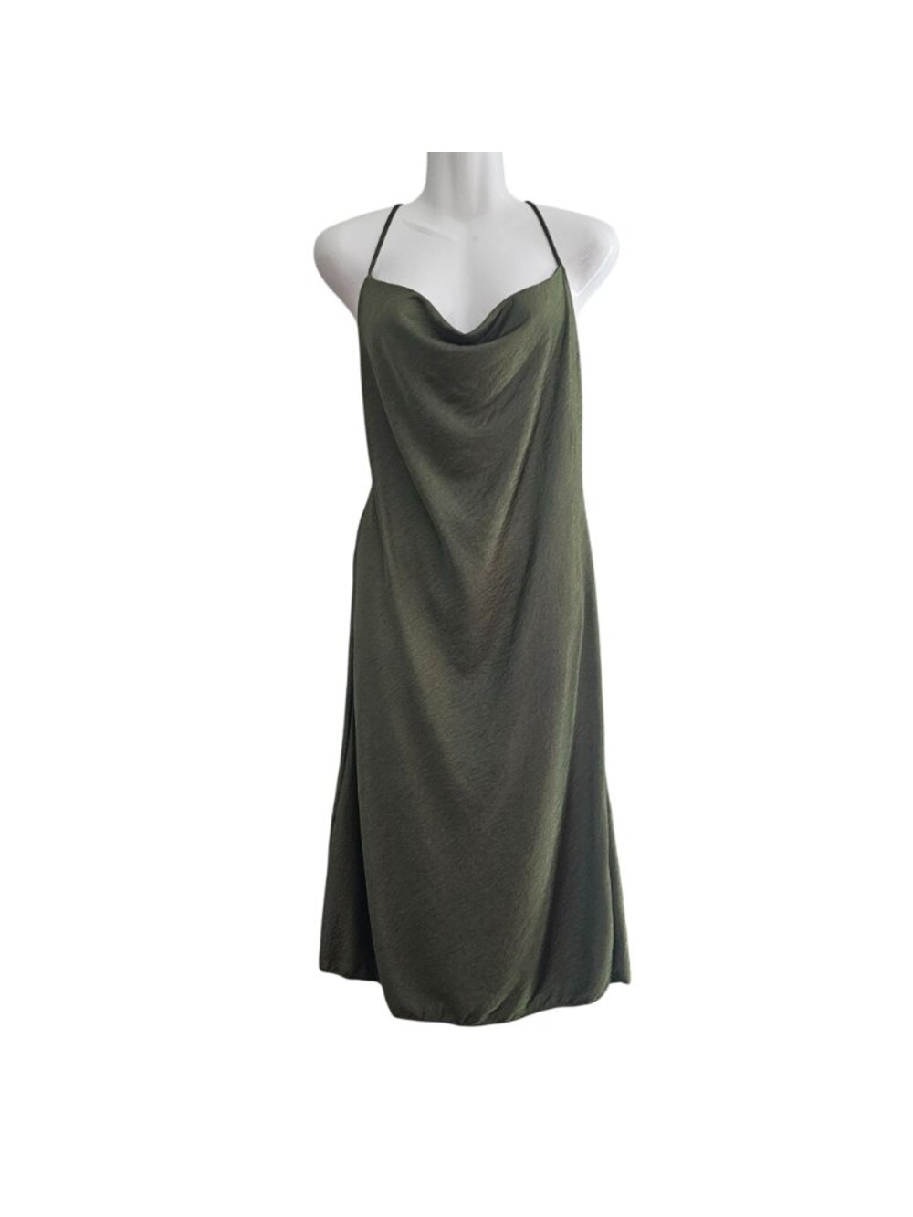 Sincerely Jules Olive Green Draped Neck Spaghetti Strap Slip Dress Size Large - Picture 2 of 11